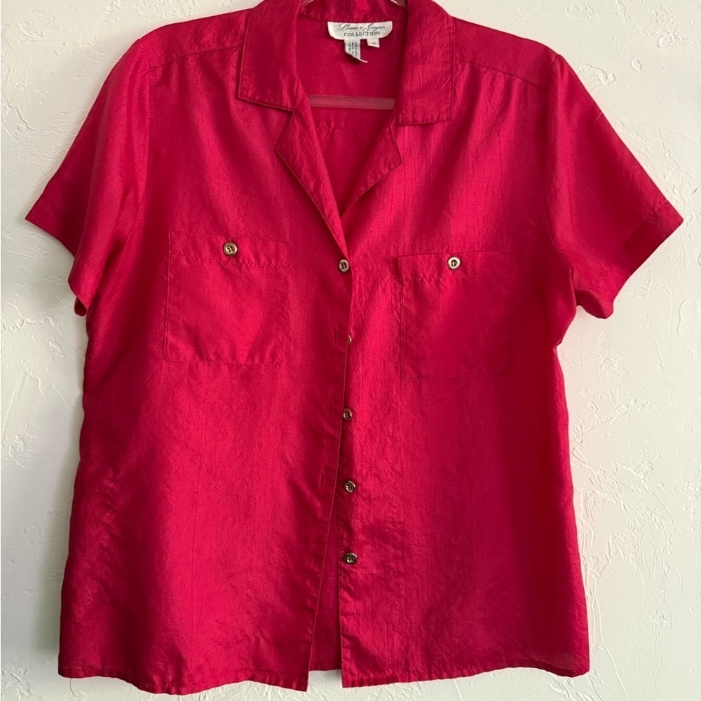 Laura Jayne Collection Fuchsia Short Sleeve Button Down Blouse Size 12